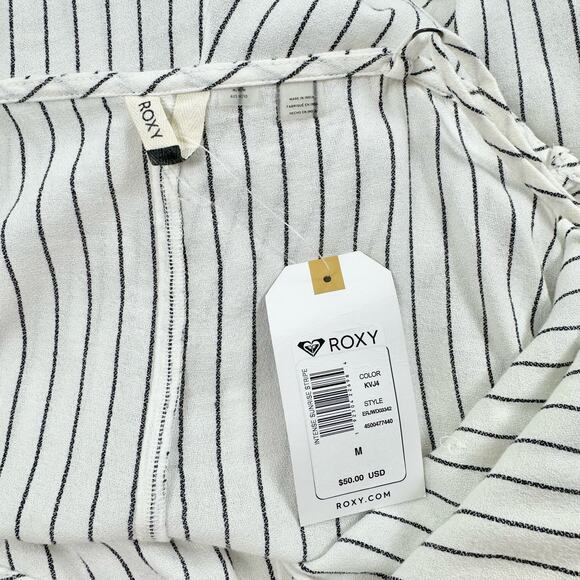 Roxy Women's Intense Sunrise Faux Wrap Romper Medium White Stripe - Picture 3 of 16